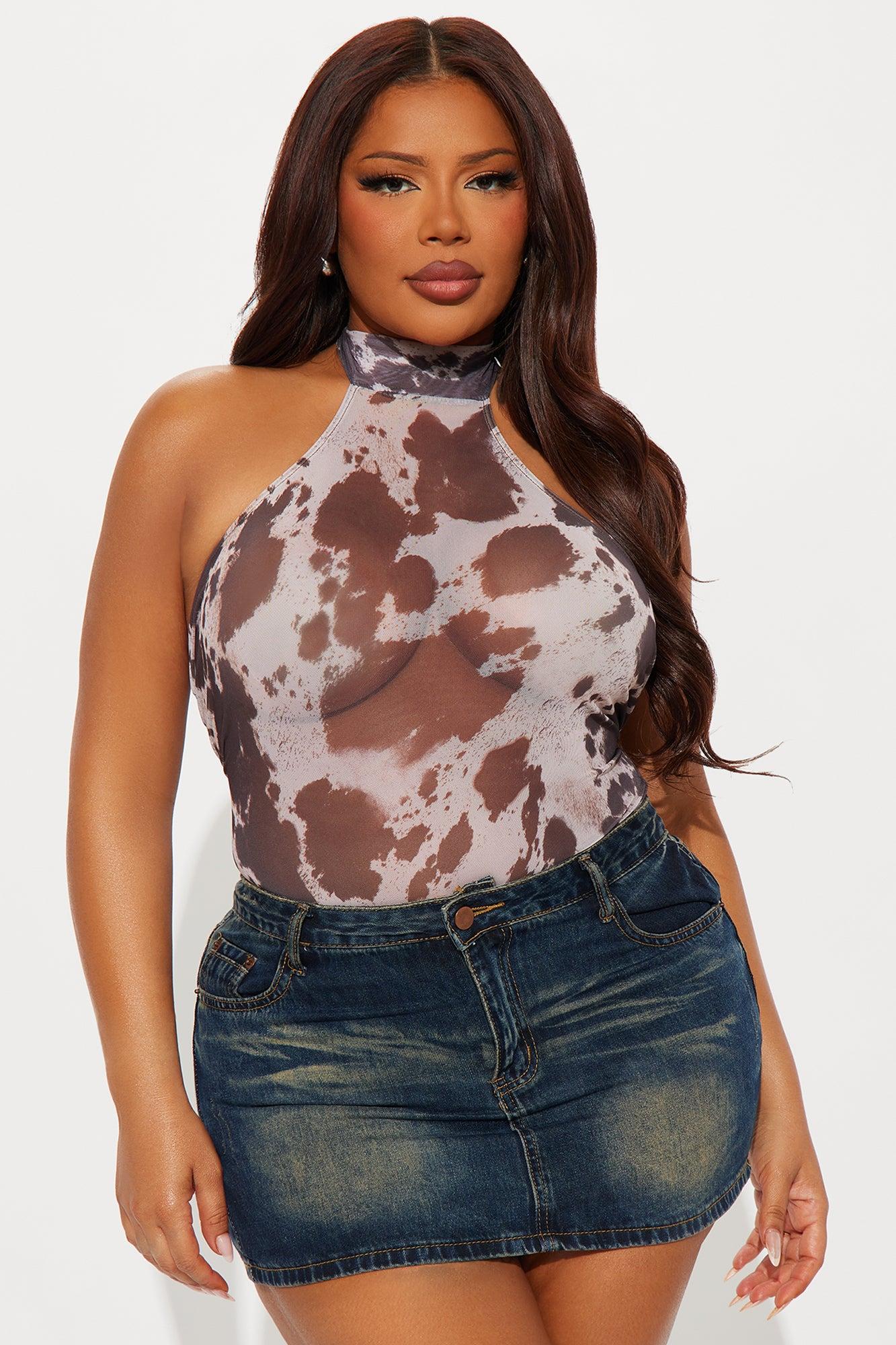 Chloe Cow Halter Bodysuit - Brown/combo Female Product Image