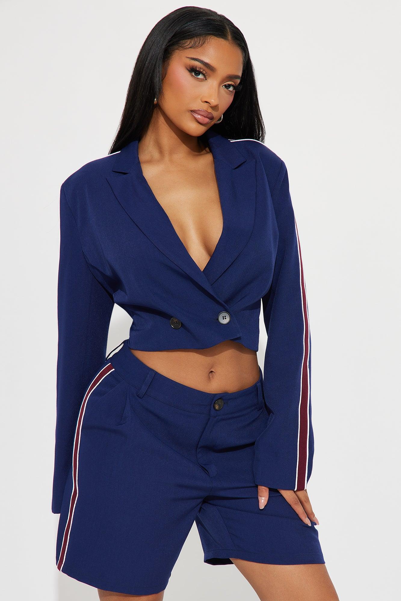 Kelly Cropped Blazer and Short Set - Navy/combo Product Image