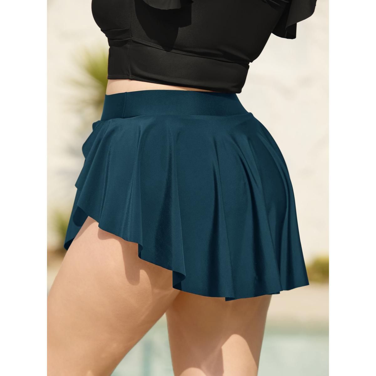 Plus Size Layered Hips Coverage Slit Swim Bottoms Women's Swimwear Cyan Resort Slit High stretch Bodycon High Rise Curve Swim Bottoms BloomChic 28/5X Product Image