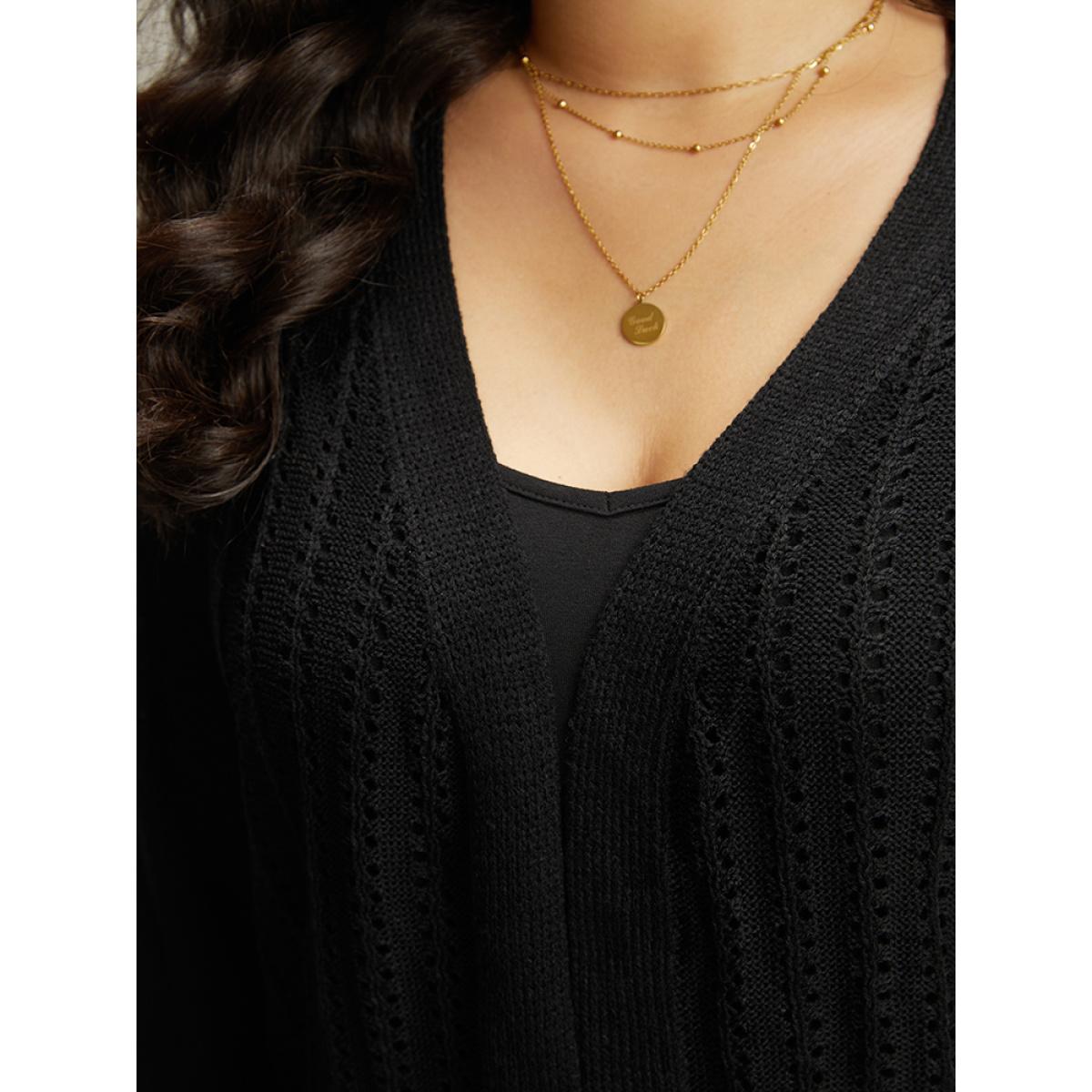 Plus Size Plain Hollow Out Patchwork Cardigan Black Women Casual Loose Long Sleeve Dailywear Cardigans BloomChic 18-20/2X Product Image