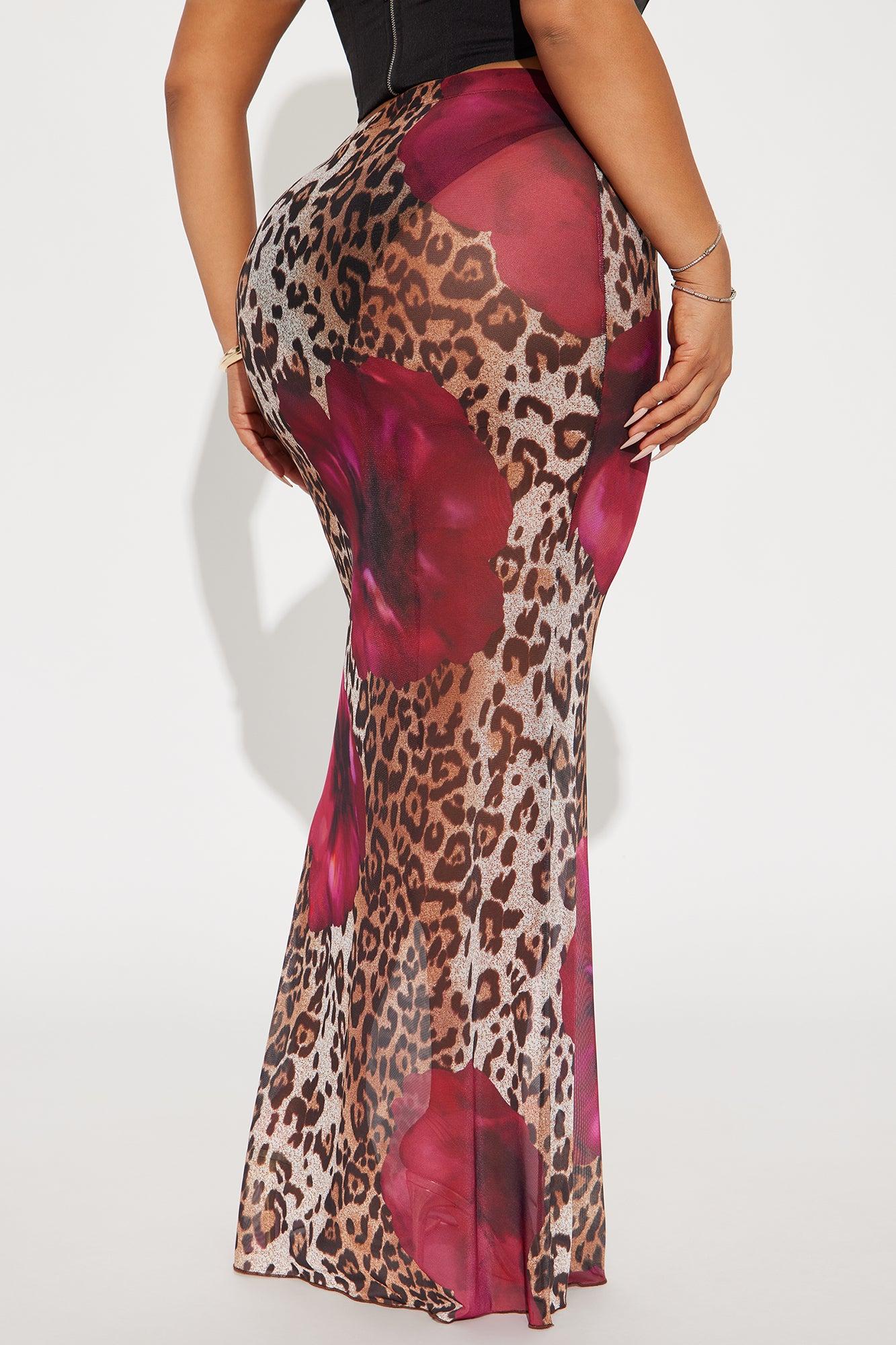 Keep Up Sheer Leopard Floral Mesh Maxi Skirt - Brown/combo Product Image