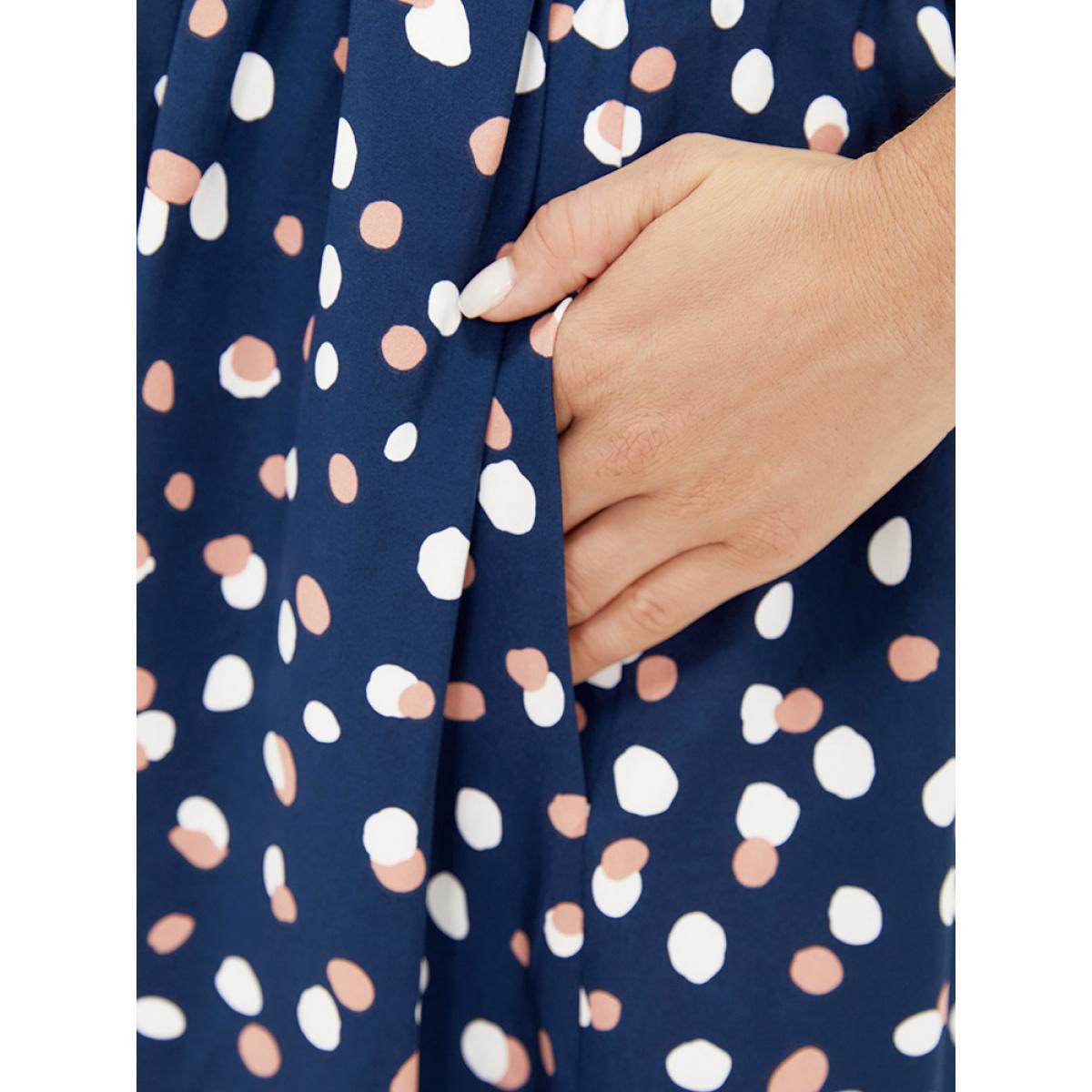 Plus Size Allover Print Pocket Wrap Flutter Cap Sleeve Dress DarkBlue Women Office Wrap V-neck Sleeveless Curvy Midi Dress BloomChic 22-24/3X Product Image