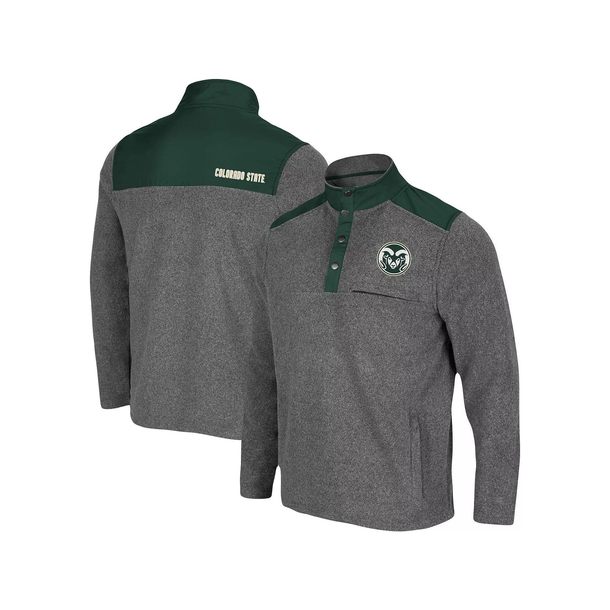 Men's Colosseum Heathered Charcoal/Green Colorado State Rams Huff Snap Pullover, Size: Small Product Image