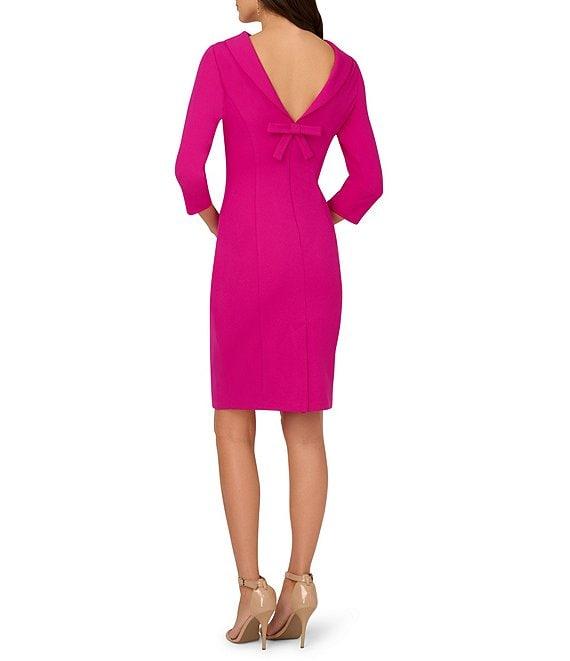 Adrianna Papell Crepe Drape Boat Neck 3/4 Sleeve Open V-Back Bow Dress Product Image