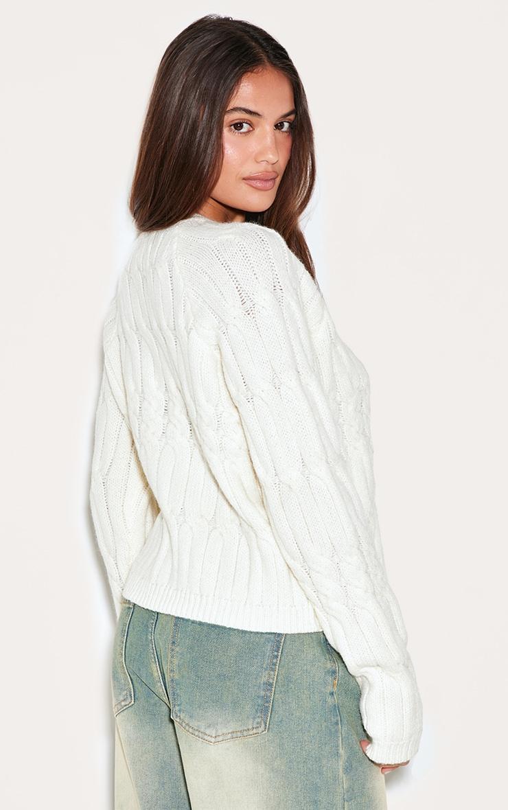 Cream Cable Knit Button Up Cardigan Product Image