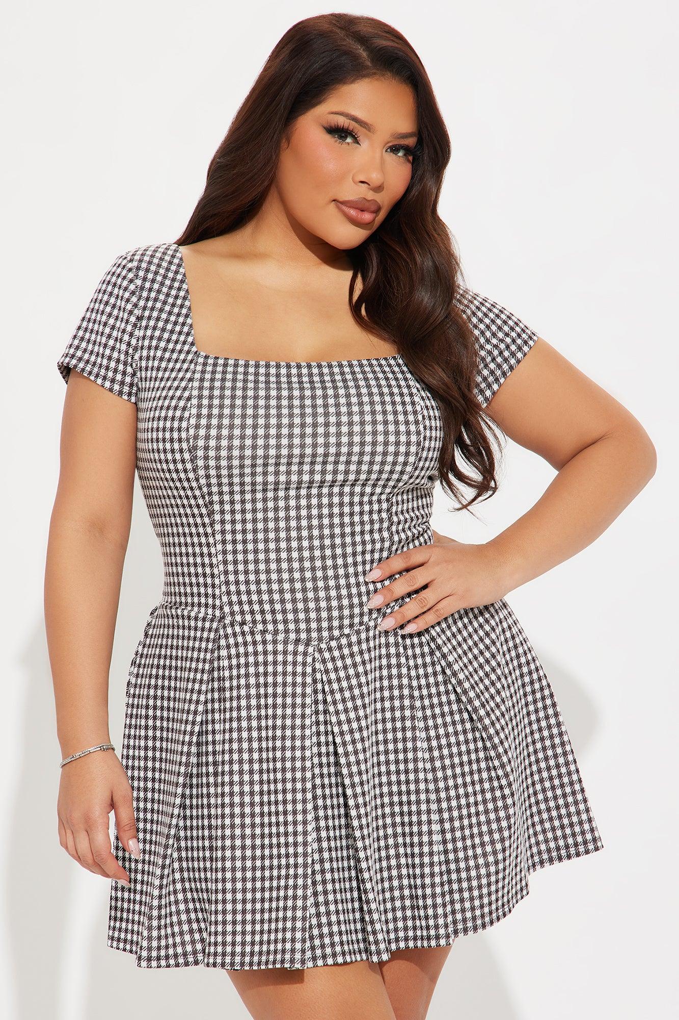 Heather Houndstooth Micro Mini Dress - Brown/combo Product Image