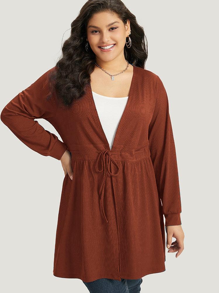 Plain Drawstring Knot Gathered Open Front Coat Female Product Image