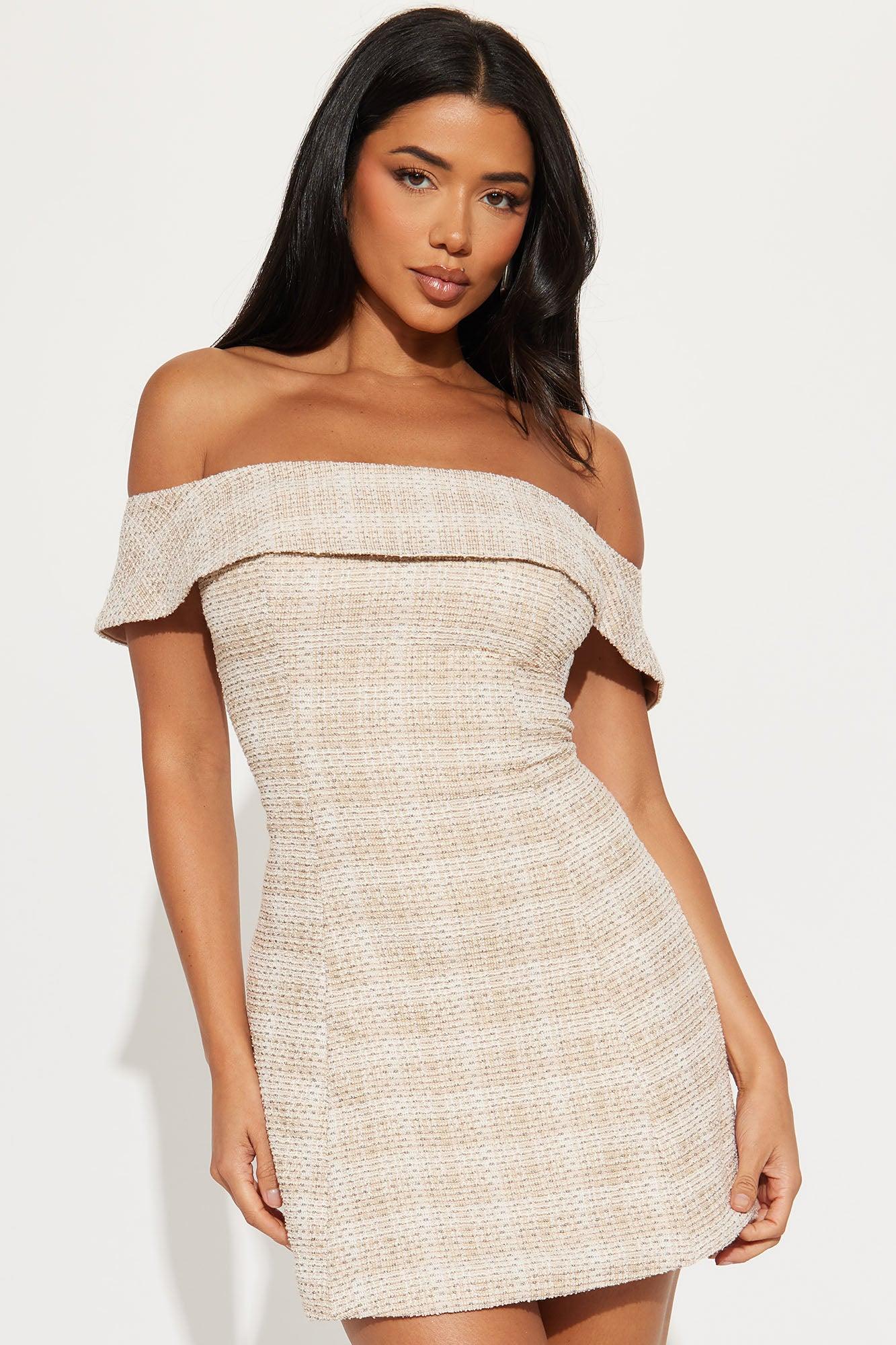 Important Lady Stretch Tweed Mini Dress - Mocha Product Image