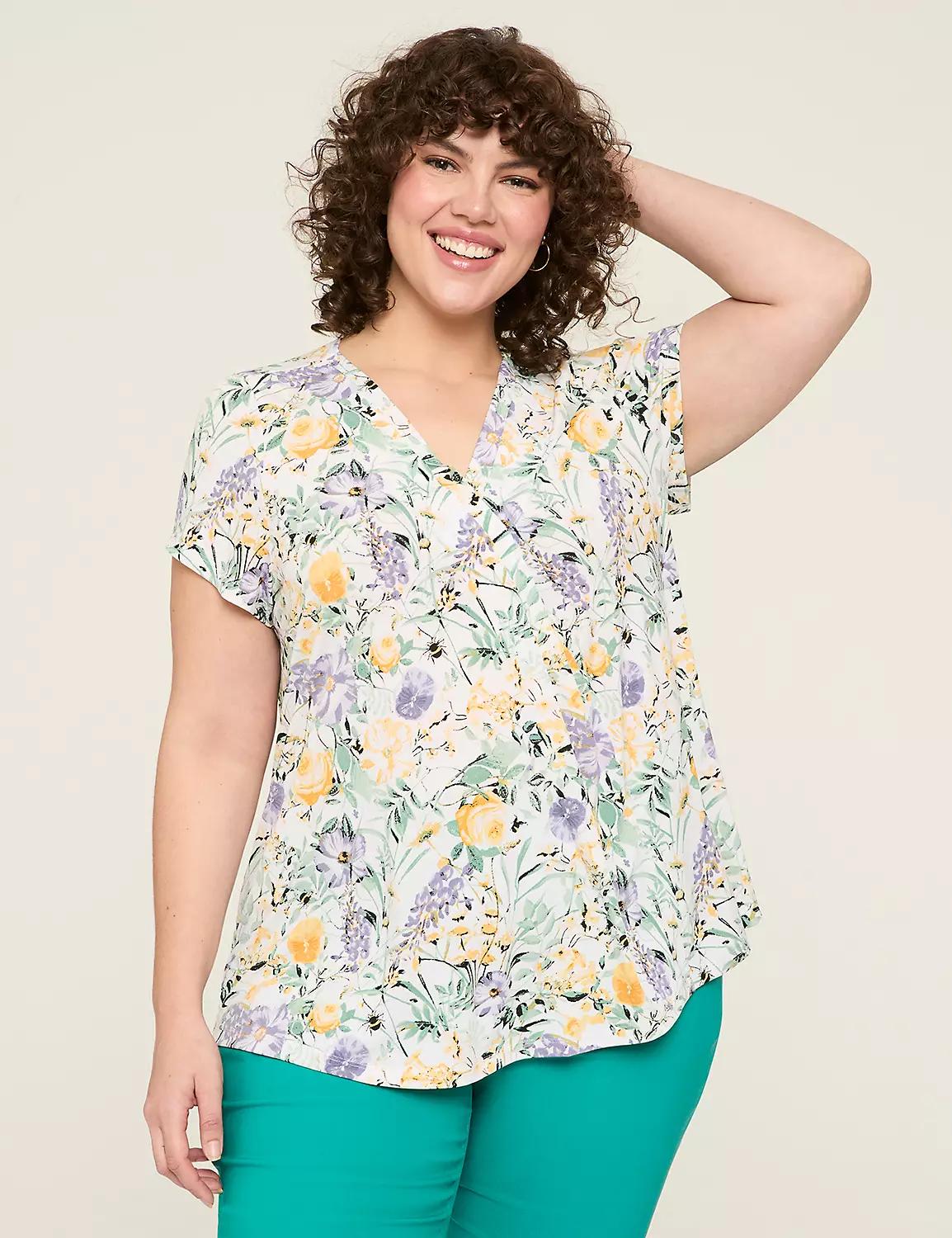 Cap-Sleeve Pleat-Front Top Product Image