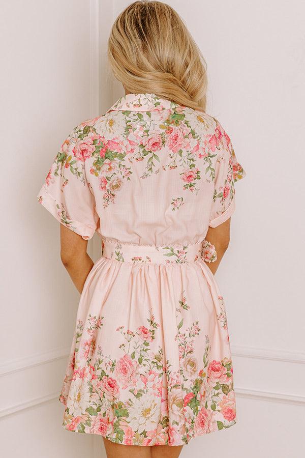 Garden Party Chic Button Down Mini Dress in Peach Product Image