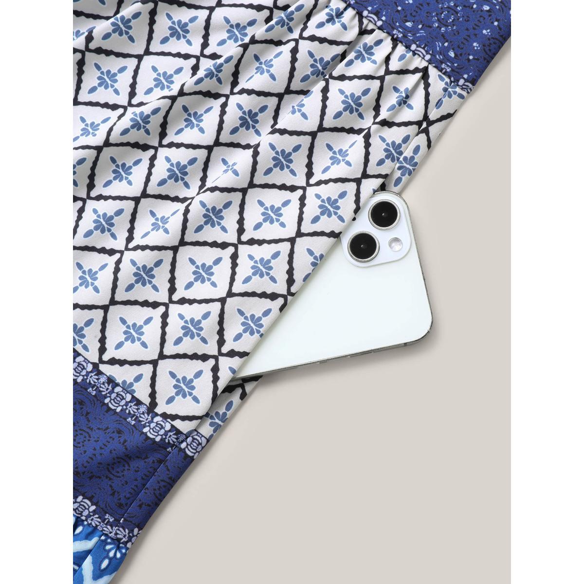 Plus Size Boho Pattern Spliced Sleeveless Midi Dress Indigo Women Resort Non V-neck Sleeveless Curvy BloomChic 10/M Product Image