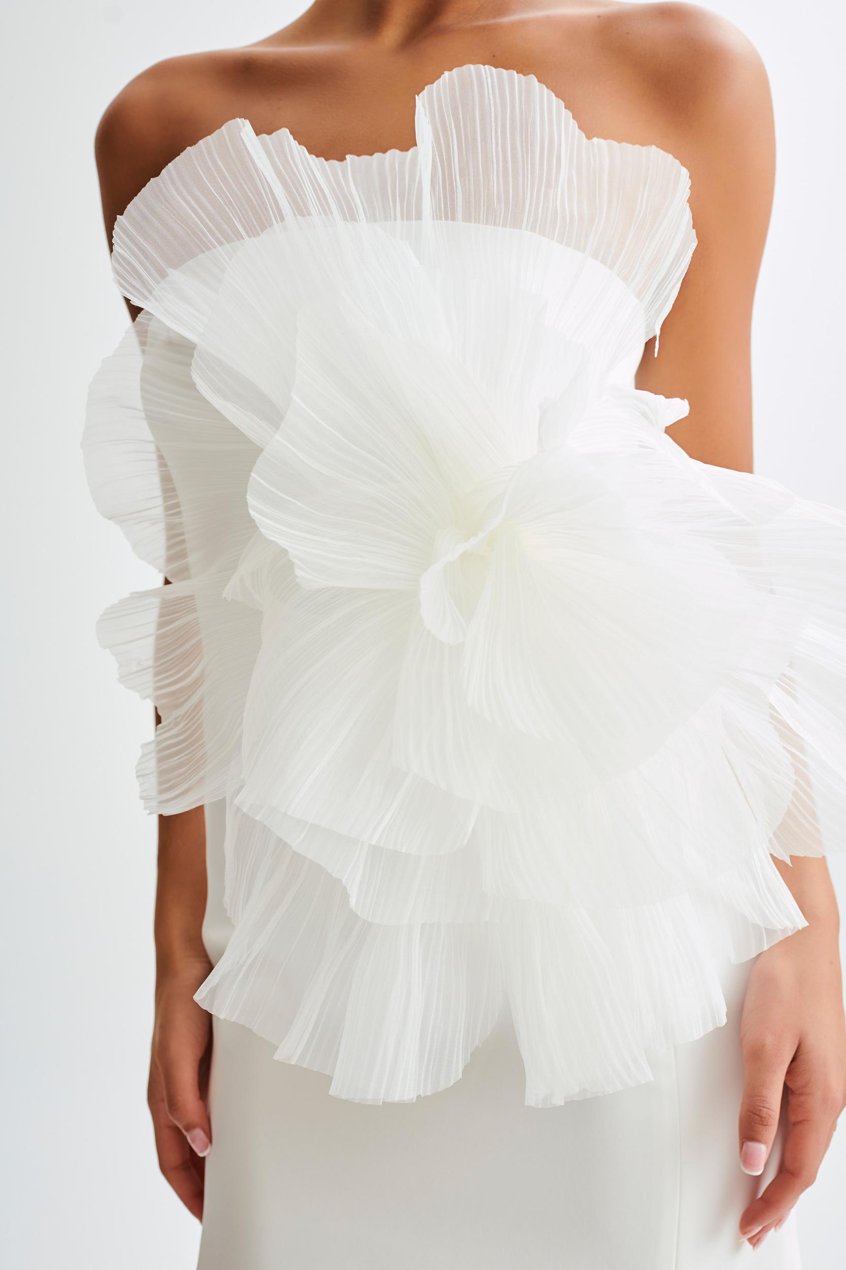 Victoria Strapless Mini Dress With Oversized Flower - White Product Image