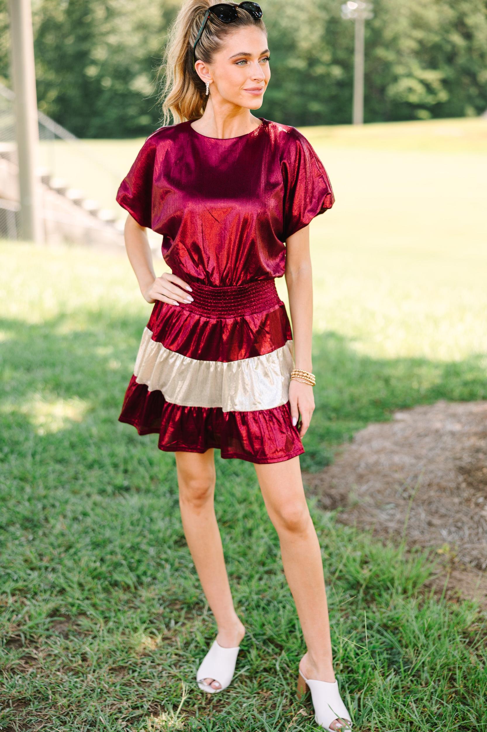 Play Your Game Crimson Red Colorblock Dress Female Product Image