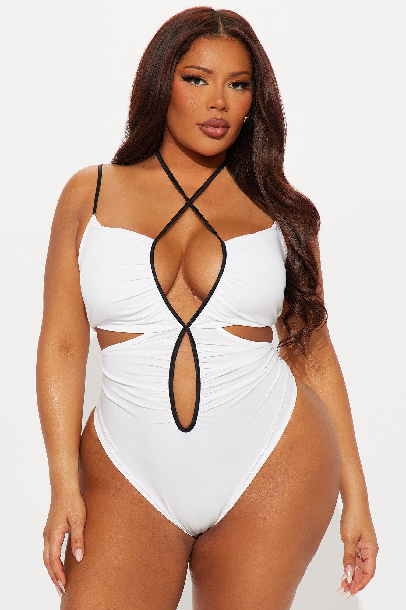 Off The Hook Ruched Cut Out Bodysuit - White Female Product Image