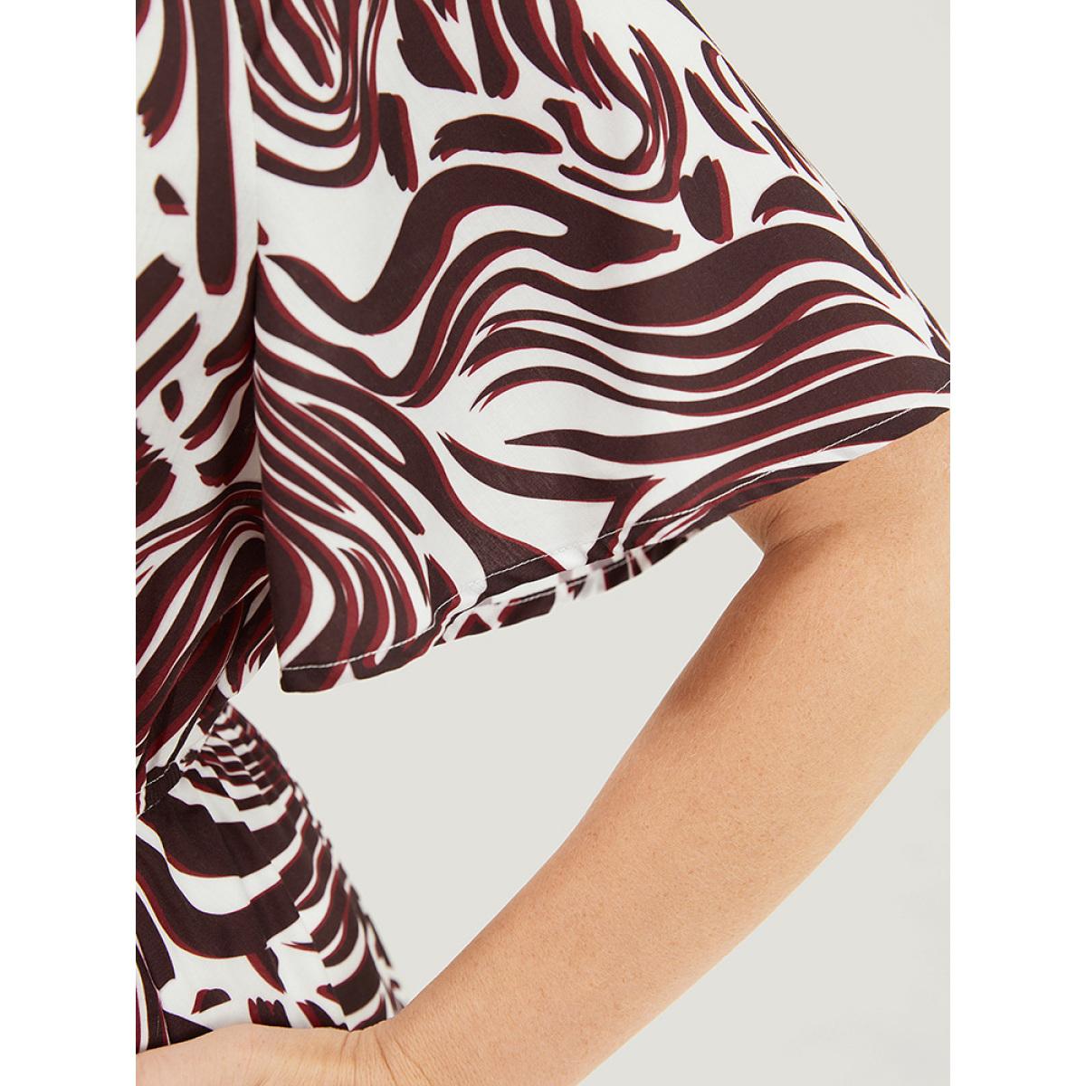 Plus Size Zebra Print Frill Trim Pocket Ruffle Sleeve Dress Multicolor Women Elegant Contrast V-neck Short sleeve Curvy Knee Dress BloomChic 18-20/2X Product Image