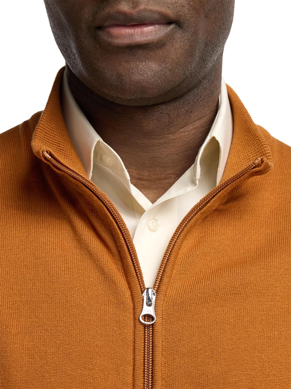Cotton Full Zip Mock Neck Vest - Cognac Product Image