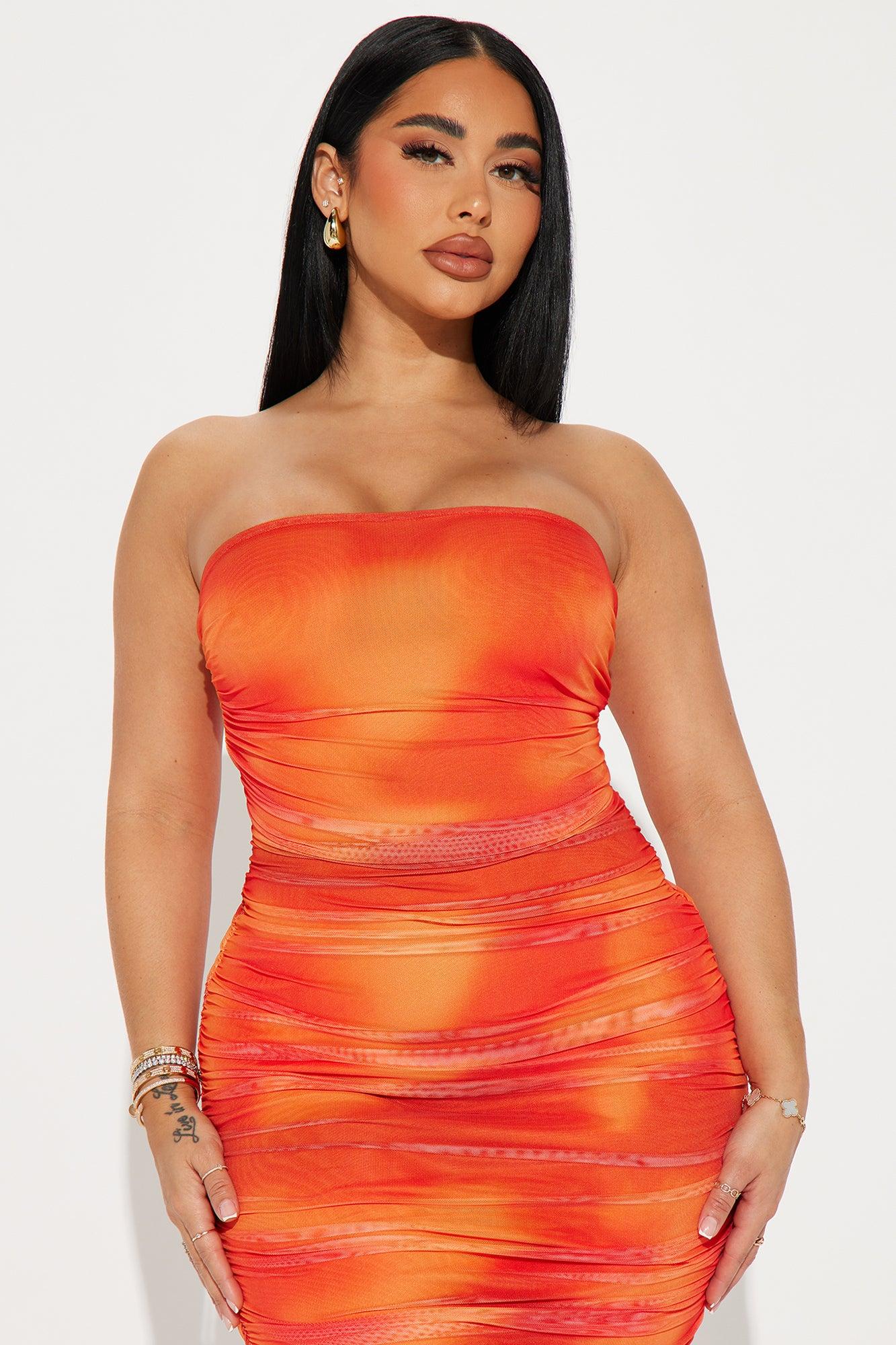 Rana Ruched Midi Dress - Orange Product Image