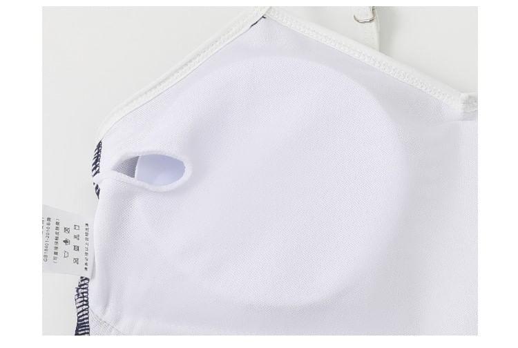 Set: Spaghetti Strap Lettering Contrast Trim Lace-Up Swim Dress + Long-Sleeve Plain Crop Cover Up Product Image