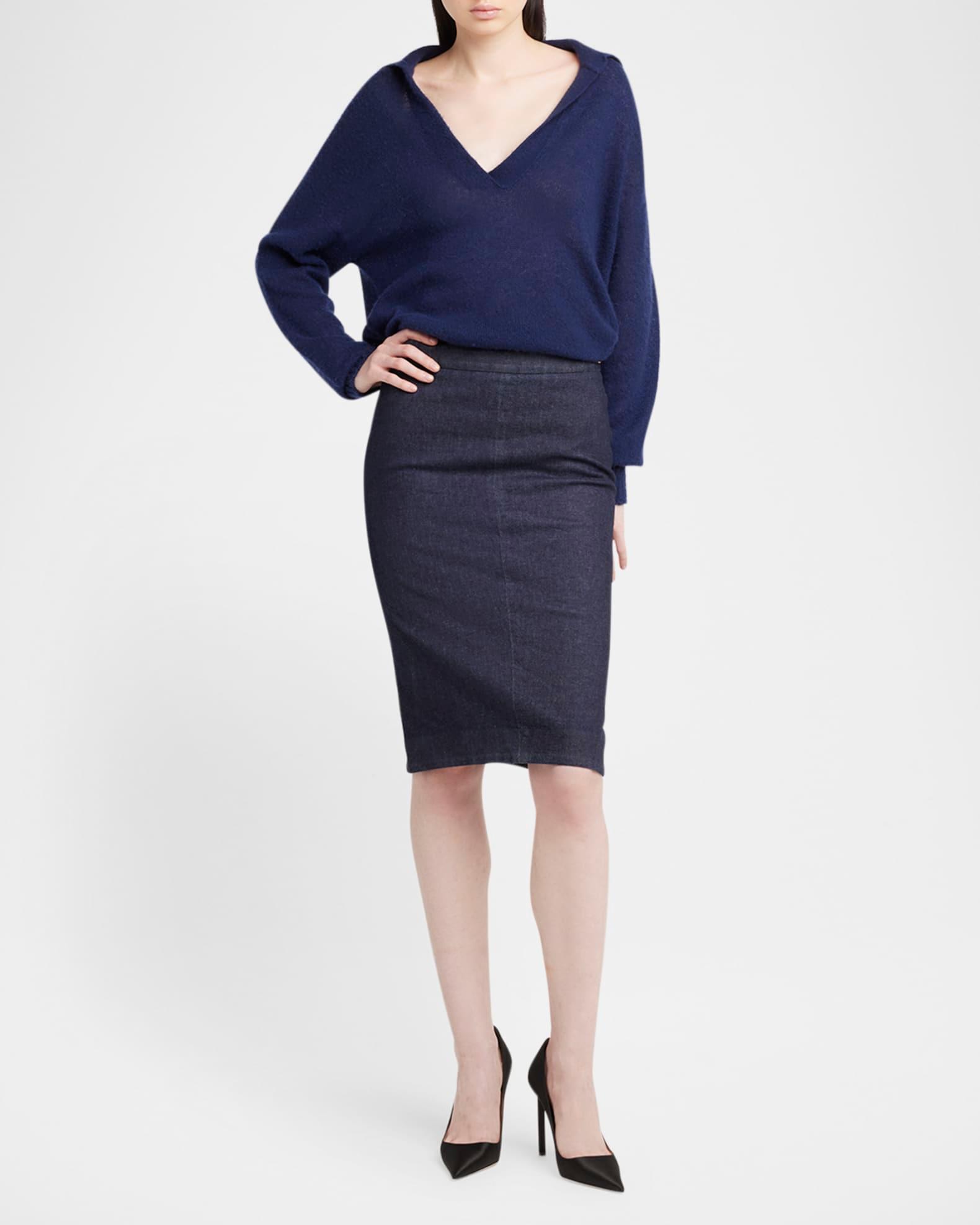 Stretch Denim Tailored Skirt Product Image