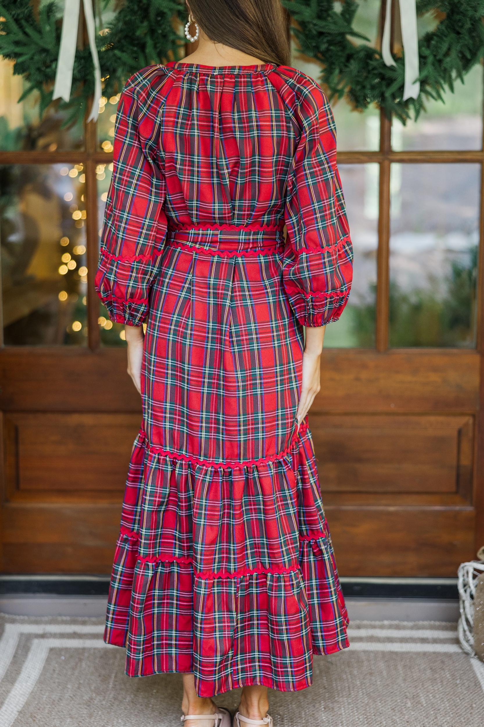 All Good Things Red Plaid Midi Dress Female Product Image