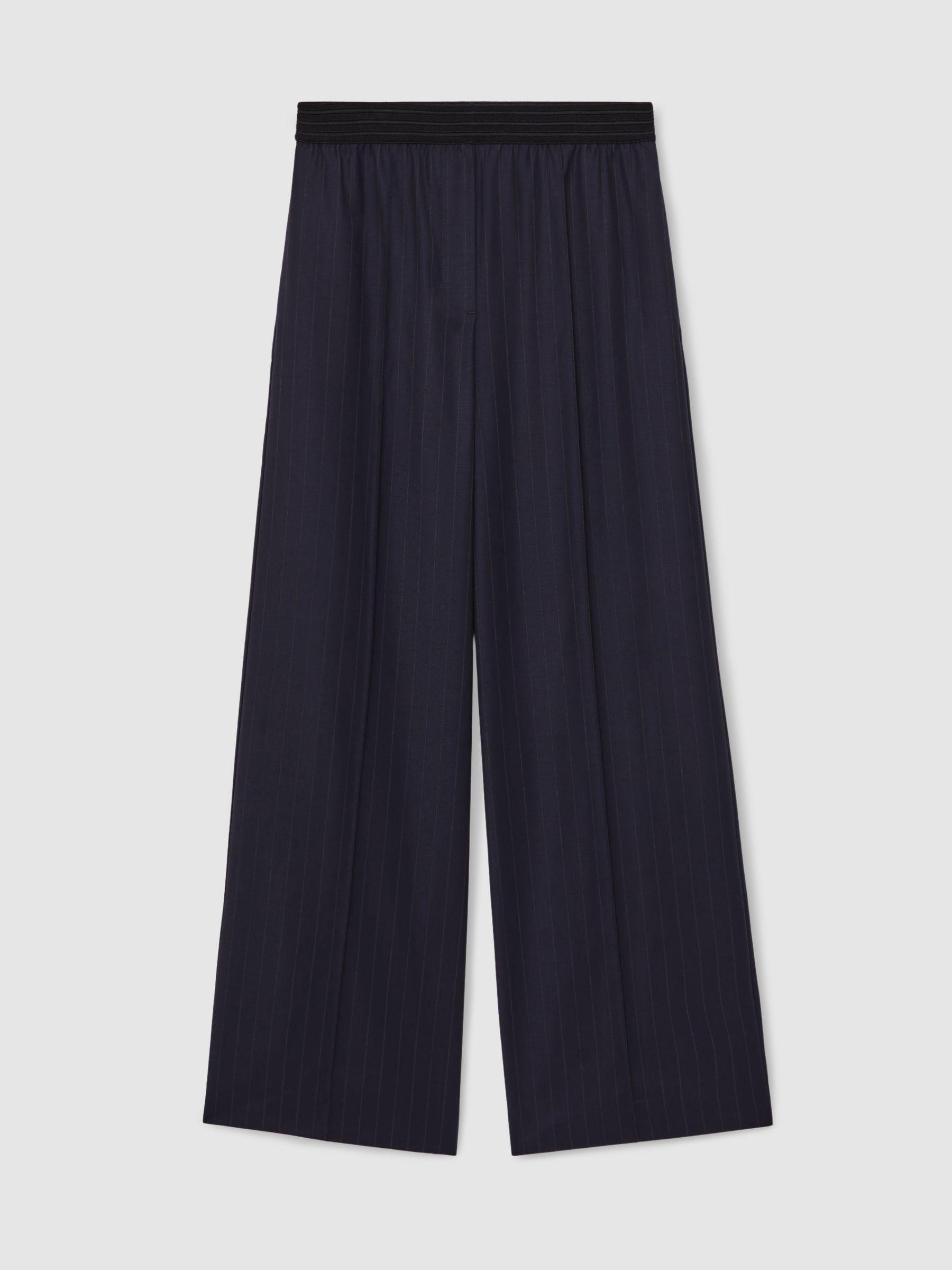 Wool-Blend Pinstripe Wide-Leg Trousers in Navy Product Image