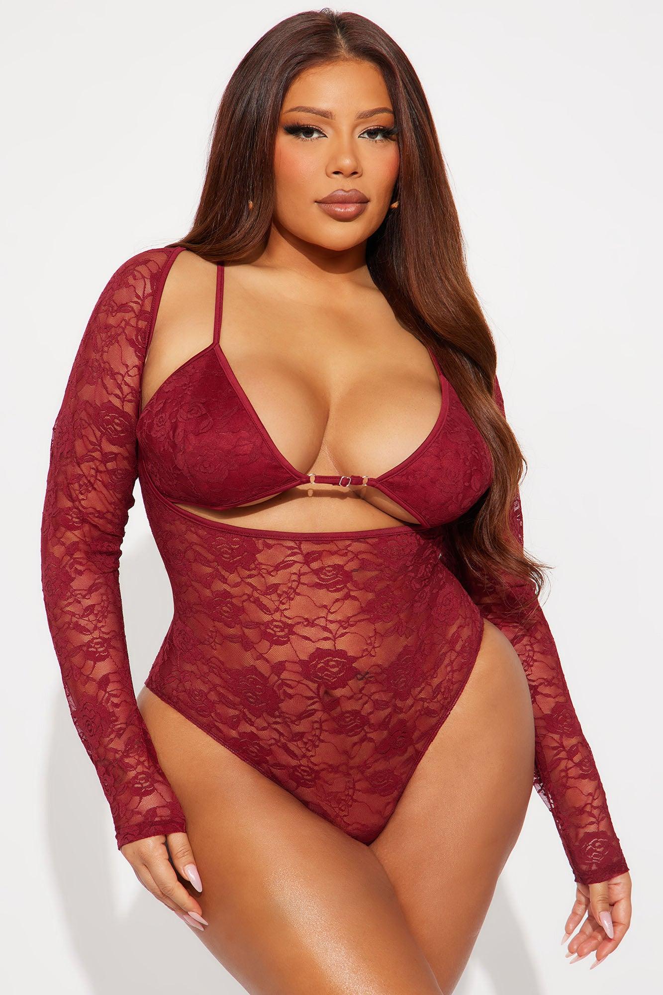 In Control Lace Bodysuit - Burgundy Product Image
