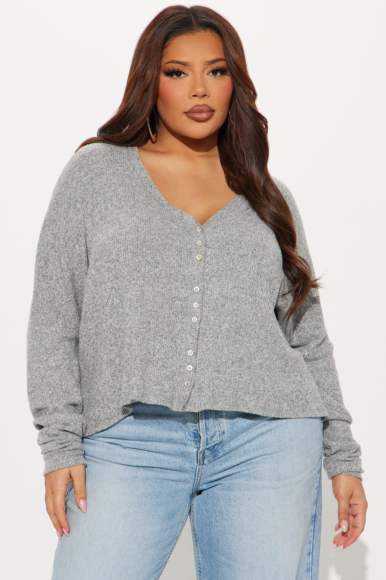 Cozy Feelings Button Front Top - Heather Grey Product Image
