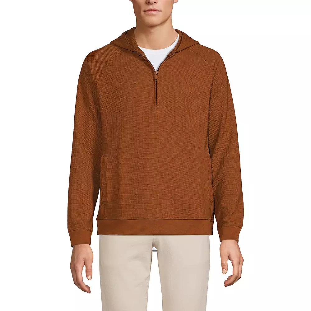 Men's Lands' End Long Sleeve Waffle Quarter Zip Hoodie,  Product Image