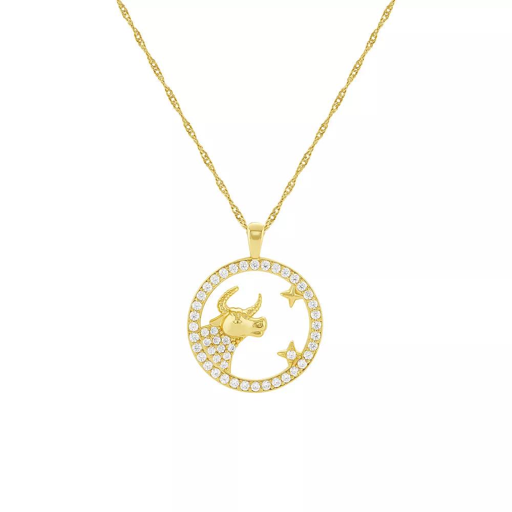 PRIMROSE 18k Gold Plated Cubic Zirconia Zodiac Coin Pendant Necklace, Women's, Size: 18", Taurus Product Image