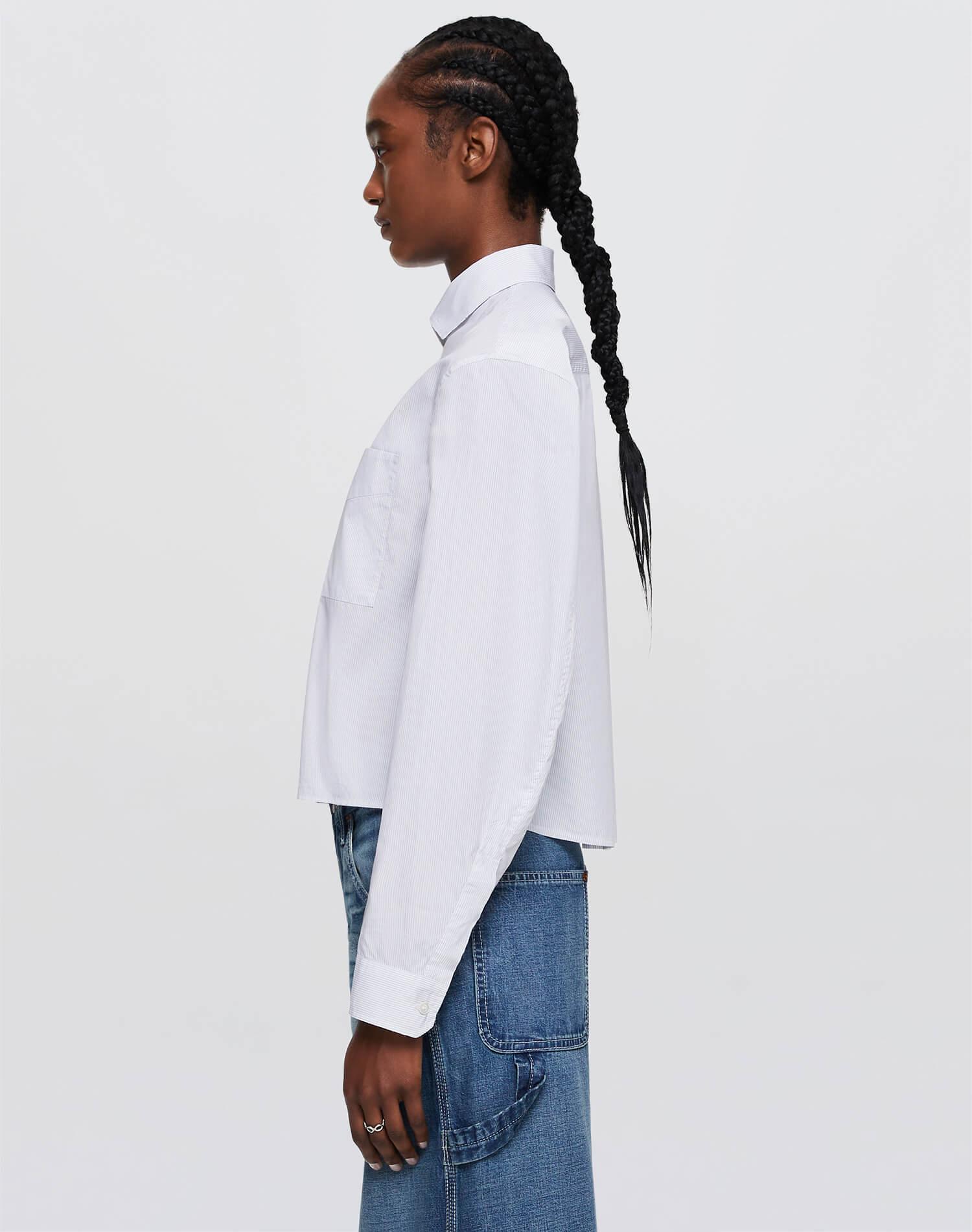 Cropped Oversized Button Up - White/Black Product Image