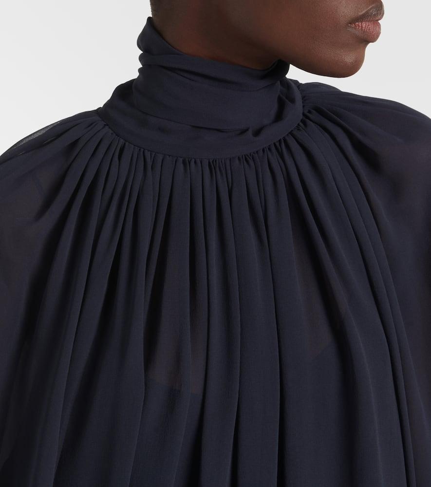 CHLOÉ Turtleneck Long-sleeve Swiss Dot Silk Maxi Dress In Black Product Image