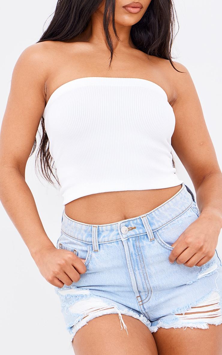 Light Blue Distressed High Rise Basic Denim Shorts Product Image