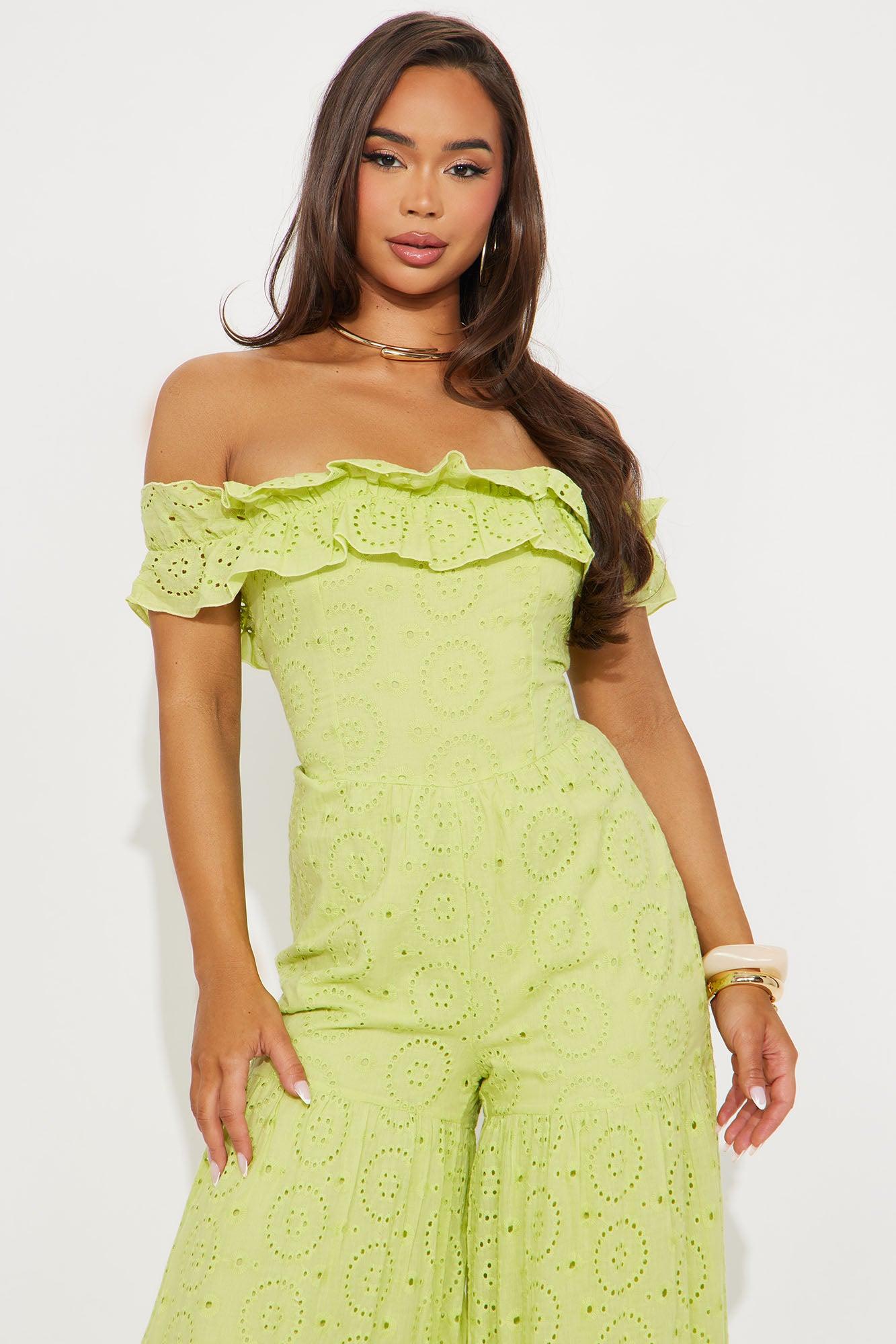 Sweet As Can Be Eyelet Jumpsuit - Green Product Image