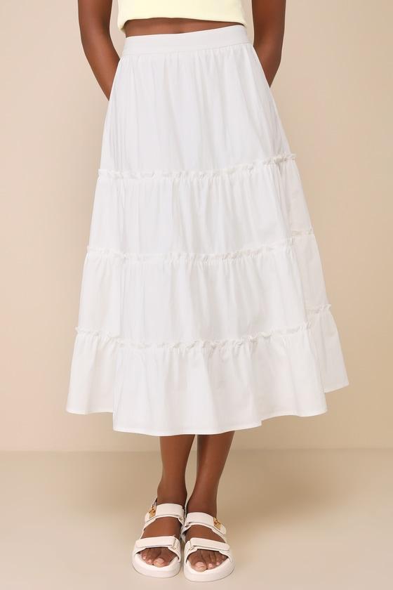 Dearest Cutie Ivory High-Rise Tiered Midi Skirt Product Image