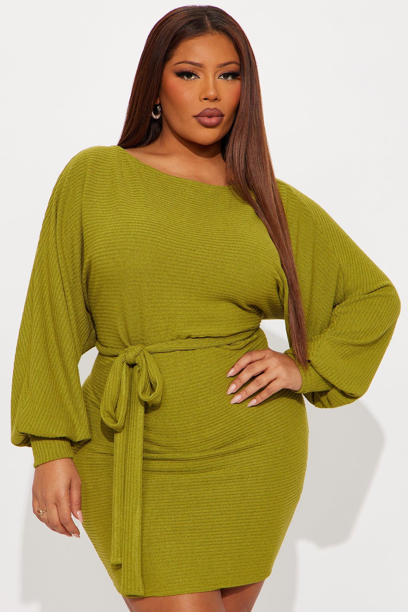 Better Off Long Sleeve Mini Dress - Green Female Product Image