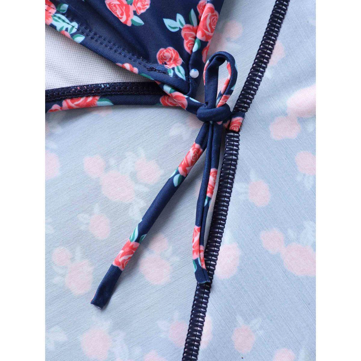 Plus Size Ditsy Floral Belted Swim Dress Women's Swimwear Indigo Resort Bodycon Overlap Collar High stretch Curve Swim Dresses BloomChic 30/6X Product Image