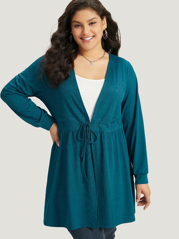 Plain Drawstring Knot Gathered Open Front Coat Female Product Image