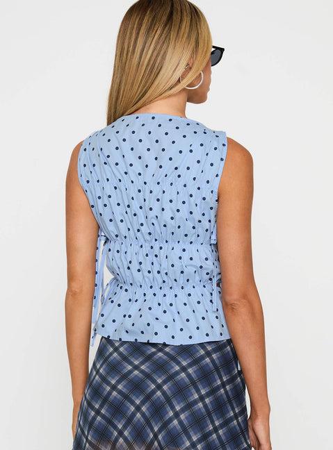 Endless Summers Tie Side Top Blue Polka Dot Product Image