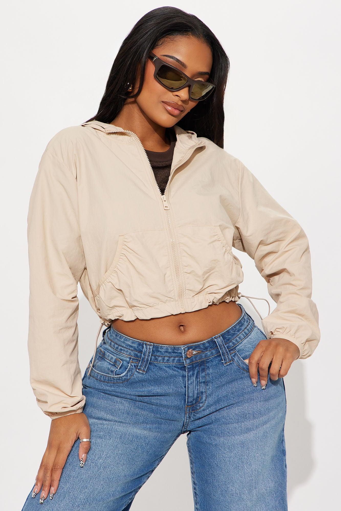 All Day Fave Cropped Windbreaker - Taupe Female Product Image