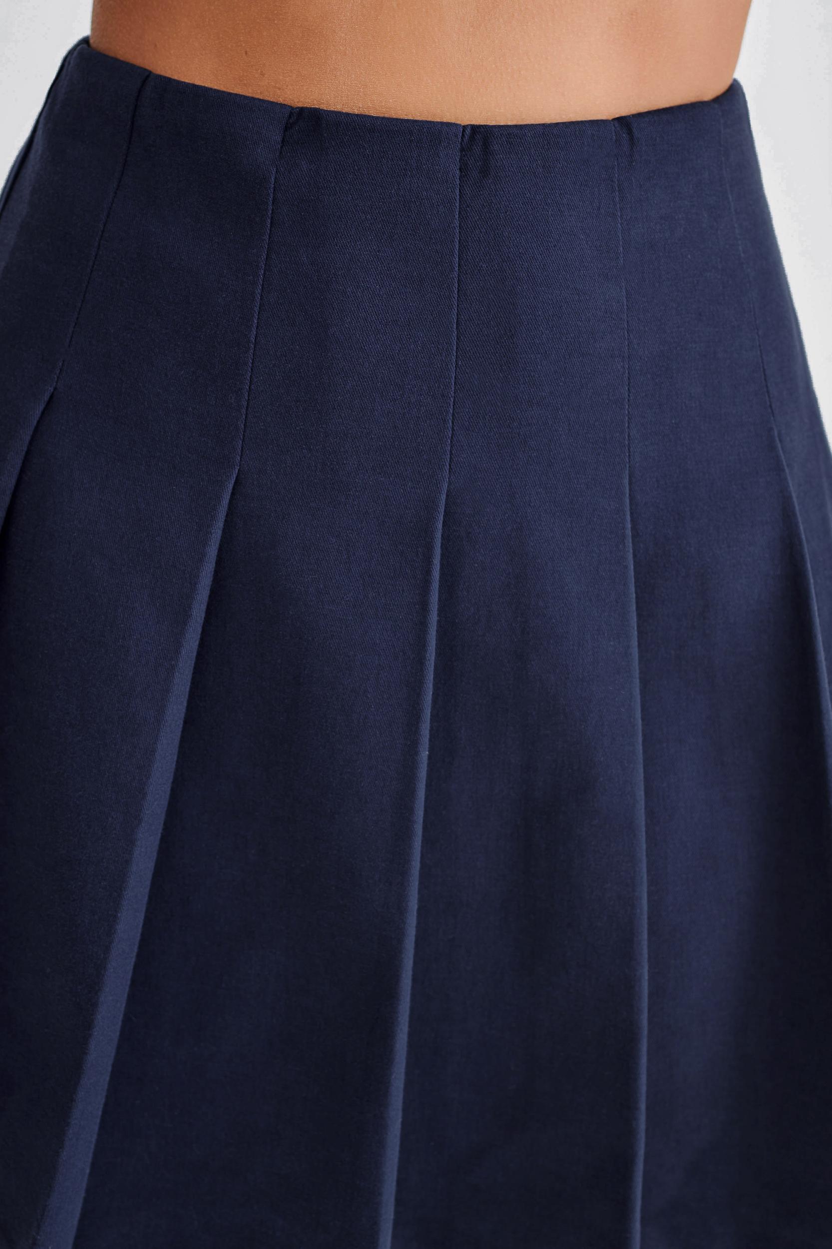 Julianna Cotton Pleated Mini Skirt - Navy Product Image