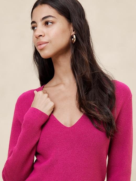 V-Neck Knee-Length Sweater Dress Product Image