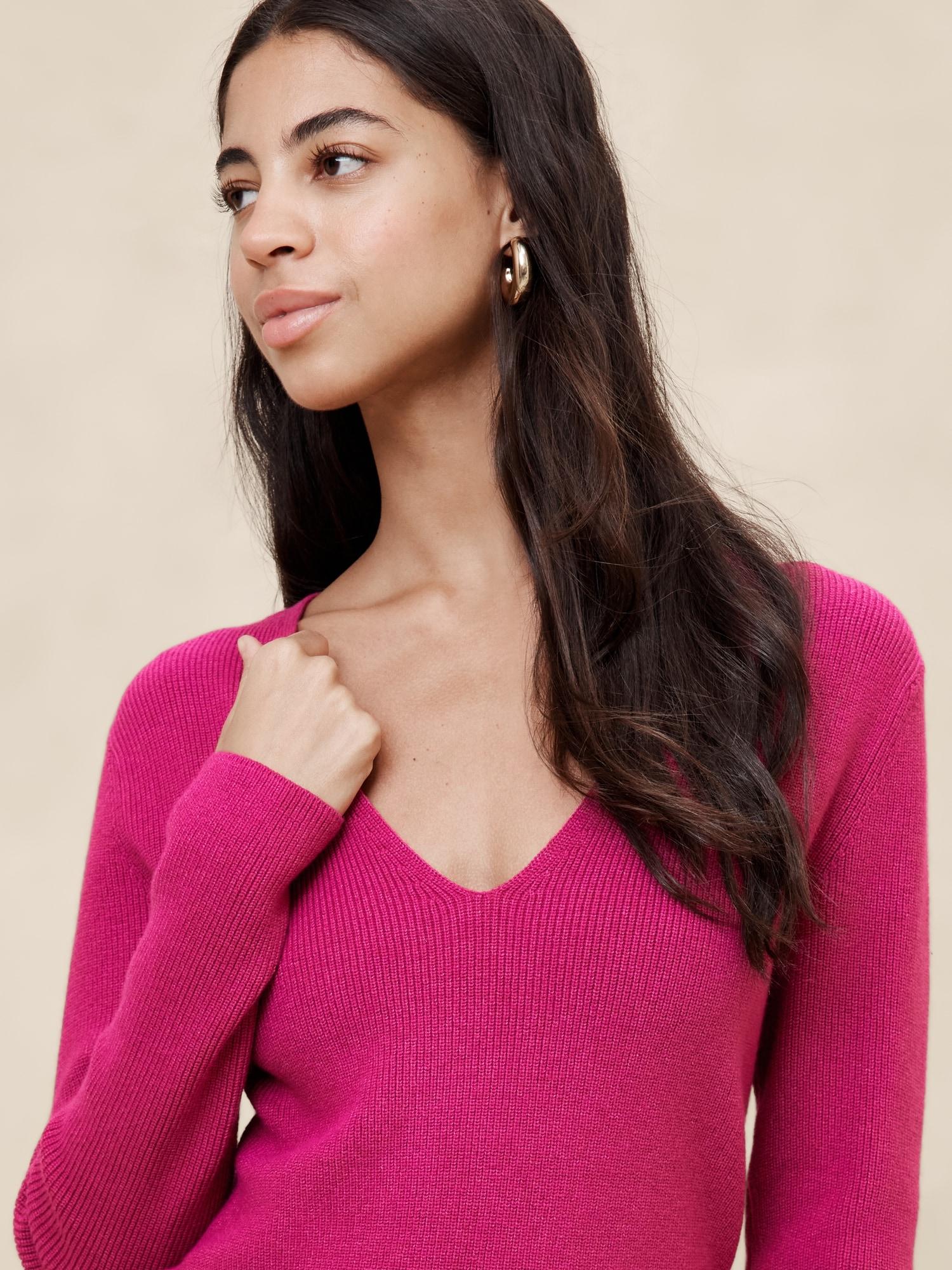 V-Neck Knee-Length Sweater Dress Product Image