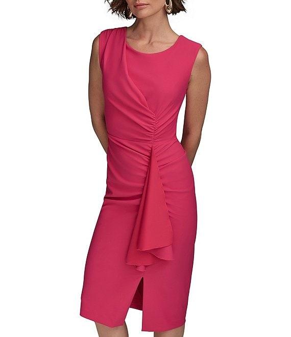 Donna Karan Boat Neck Ruffle Front Sheath Dress Product Image