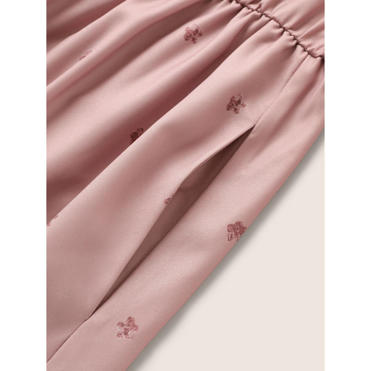 Plus Size Floral Embroidered Button Up Lantern Sleeve Dress DustyPink Women Resort Non V-neck Elbow-length sleeve Curvy Midi Dress BloomChic 26/4X Product Image