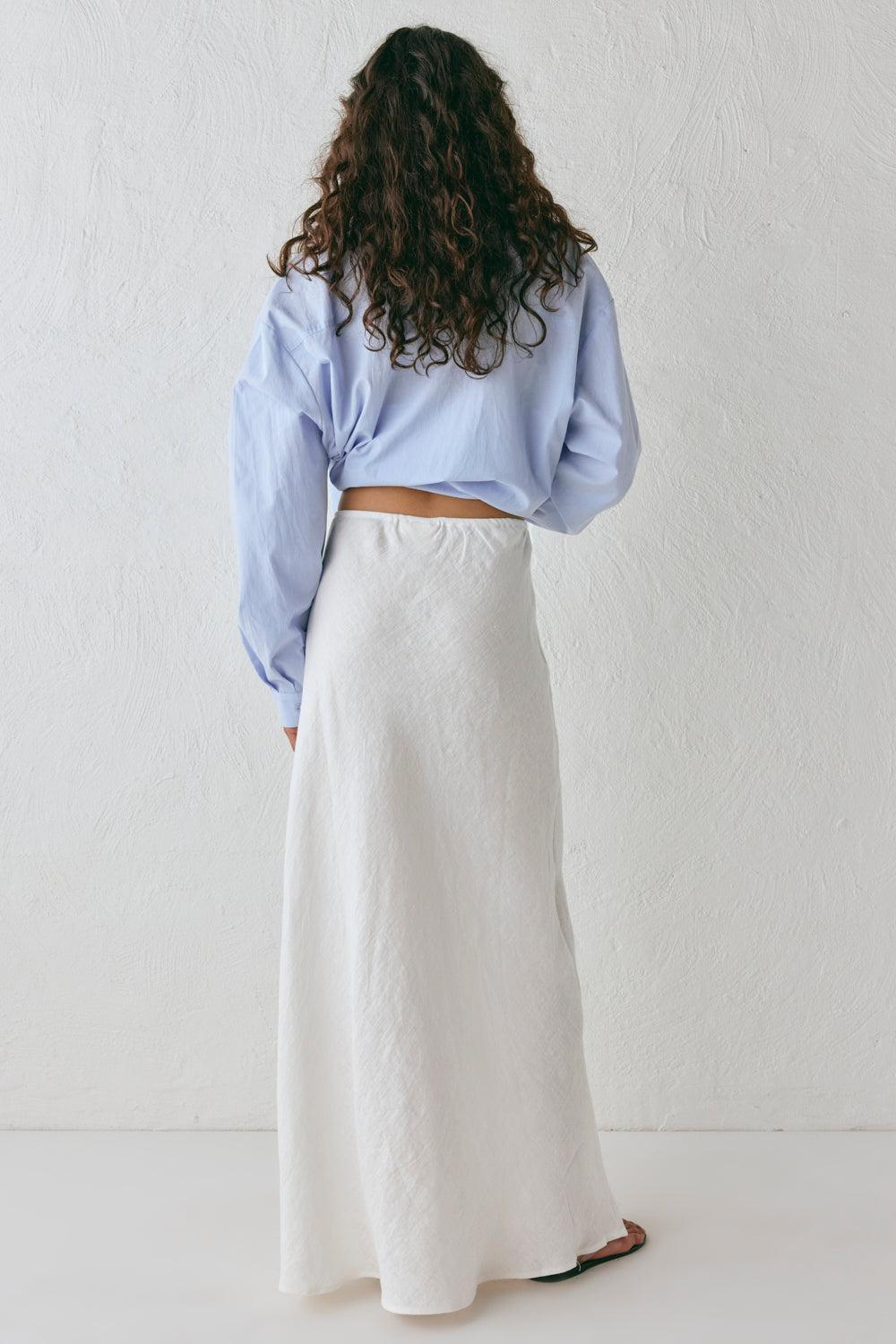 Ena Linen Bias Cut Maxi Skirt White Product Image