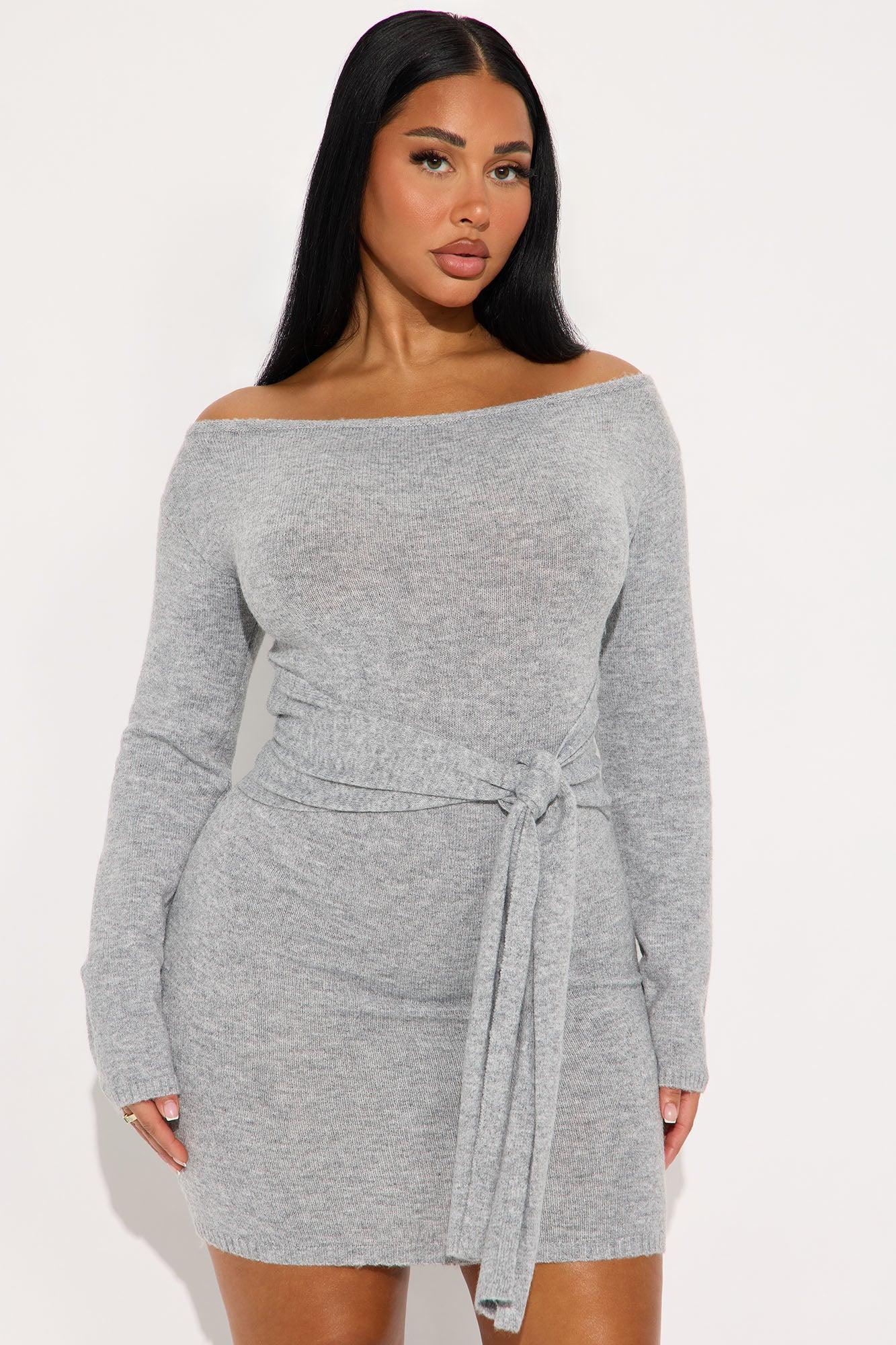 Addison Long Sleeve Sweater Mini Dress - Grey Female Product Image