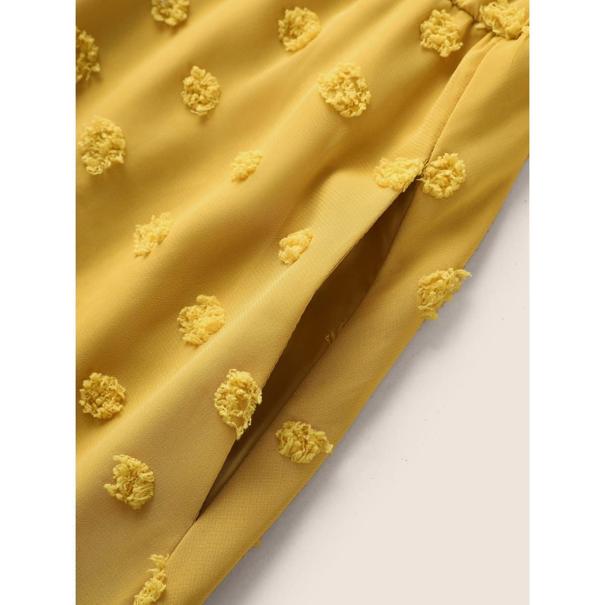 Plus Size Chiffon Plisse V Neck Elastic Waist Dress Gold Women Elegant Texture V-neck Short sleeve Curvy BloomChic 22-24/3X Product Image