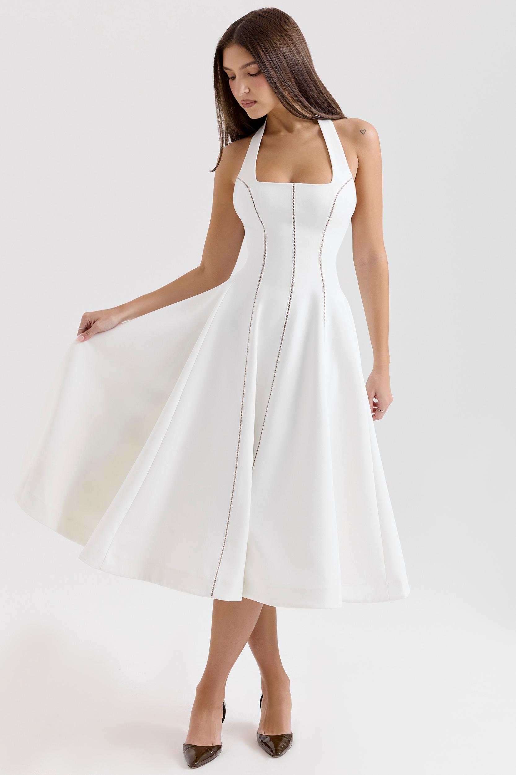 Loulou  ivory halter neck midi dress Product Image