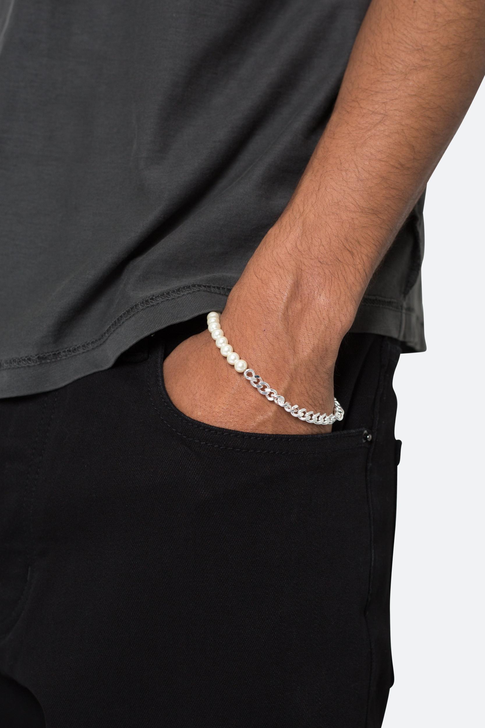 Pearl and Cuban Chain Bracelet  - Off White Product Image