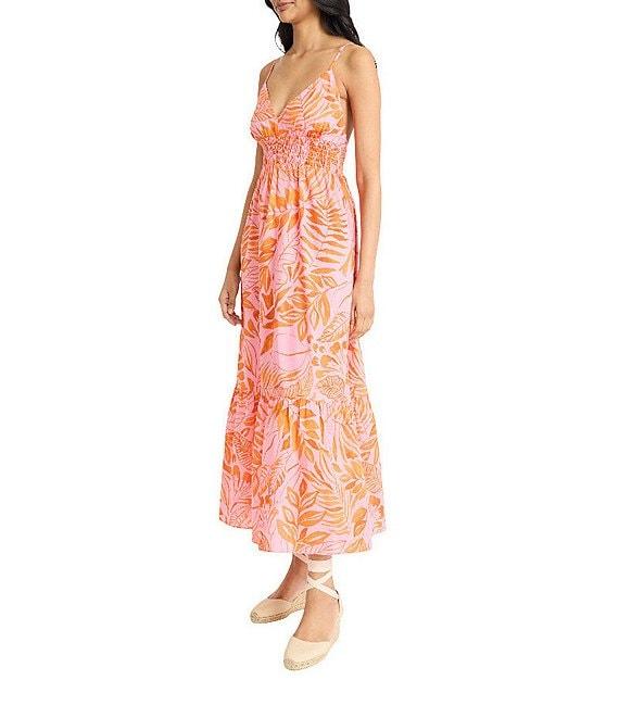 The Good Journey Printed Cotton Voile V-Neck Spaghetti Straps A-Line Midi Dress Product Image